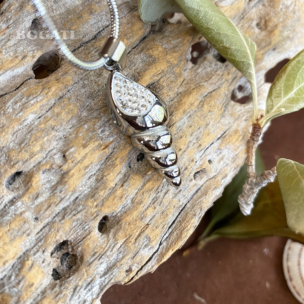 CLEARANCE J-166- Conch Shell with Rhinestones - Pendant with Chain