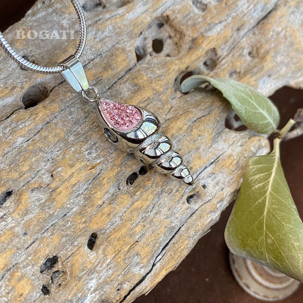 CLEARANCE J-166- Conch Shell with Rhinestones - Pendant with Chain