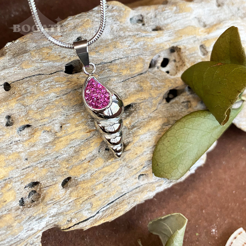 CLEARANCE J-166- Conch Shell with Rhinestones - Pendant with Chain