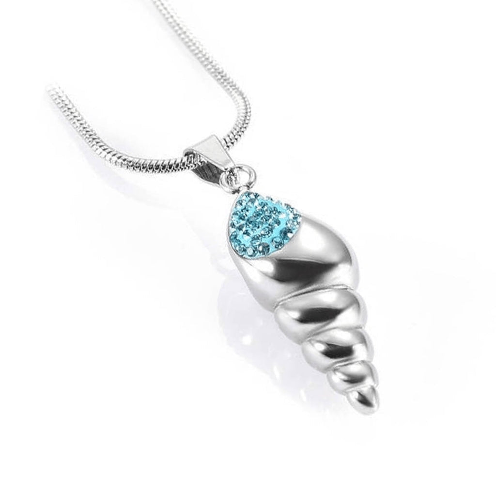 CLEARANCE J-166- Conch Shell with Rhinestones - Pendant with Chain - Blue