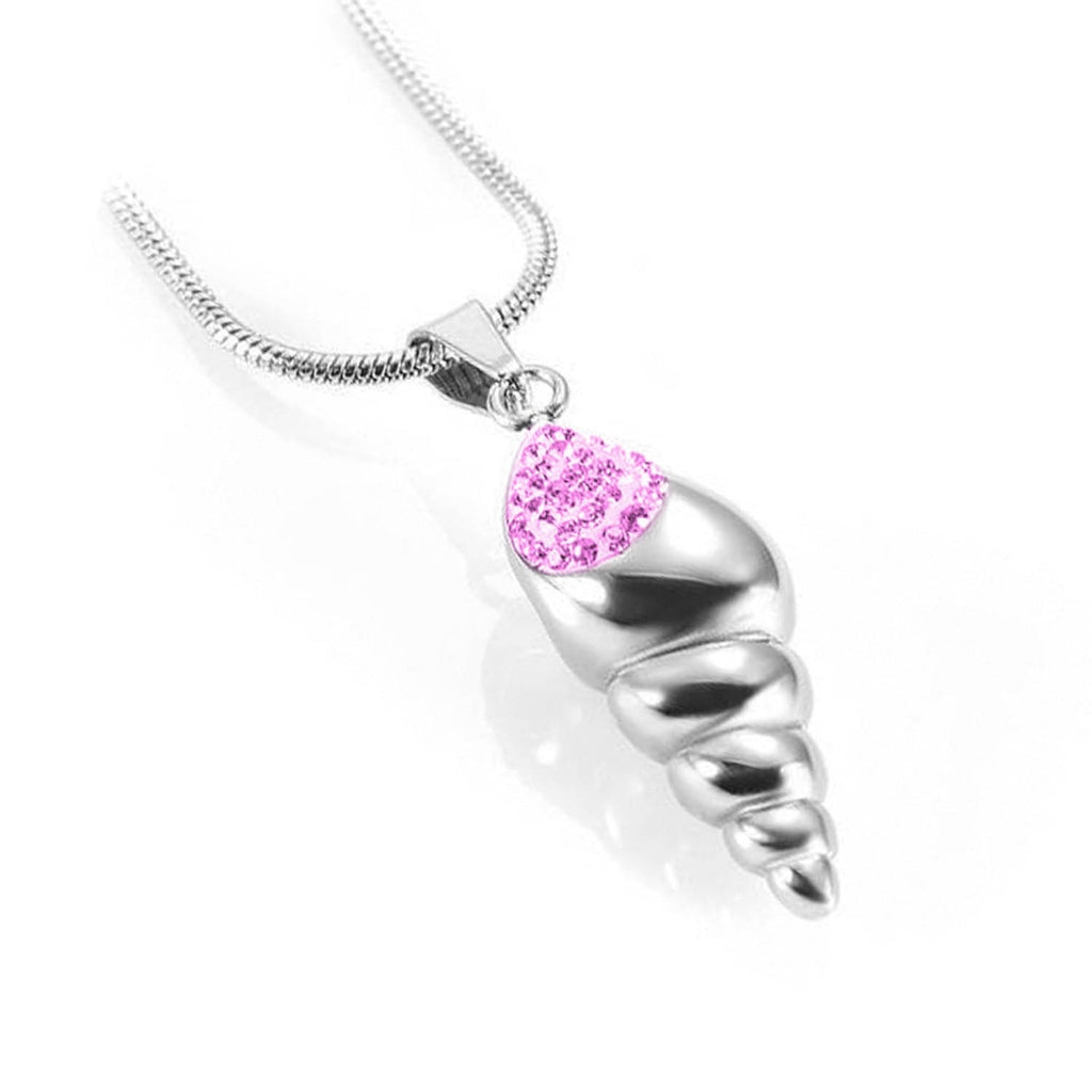 CLEARANCE J-166- Conch Shell with Rhinestones - Pendant with Chain - Pink