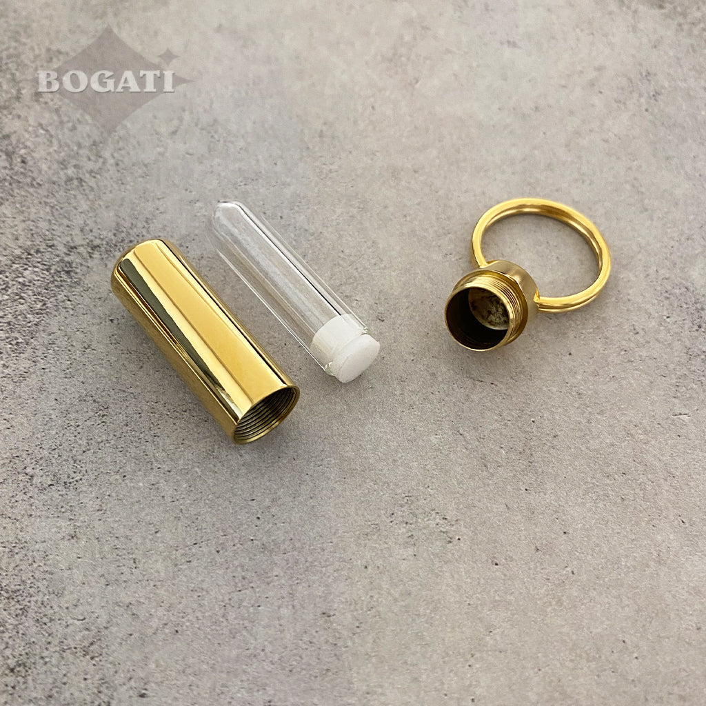Cylinder with glass insert - Memorial Keychain - Gold color - Bogati