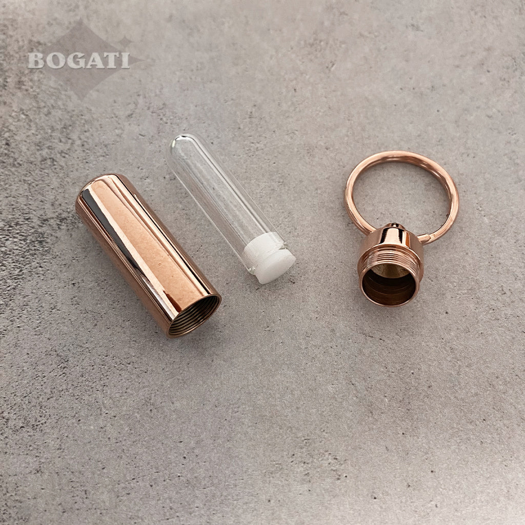Cylinder with glass insert - Memorial Keychain - Rose Gold color - Bogati
