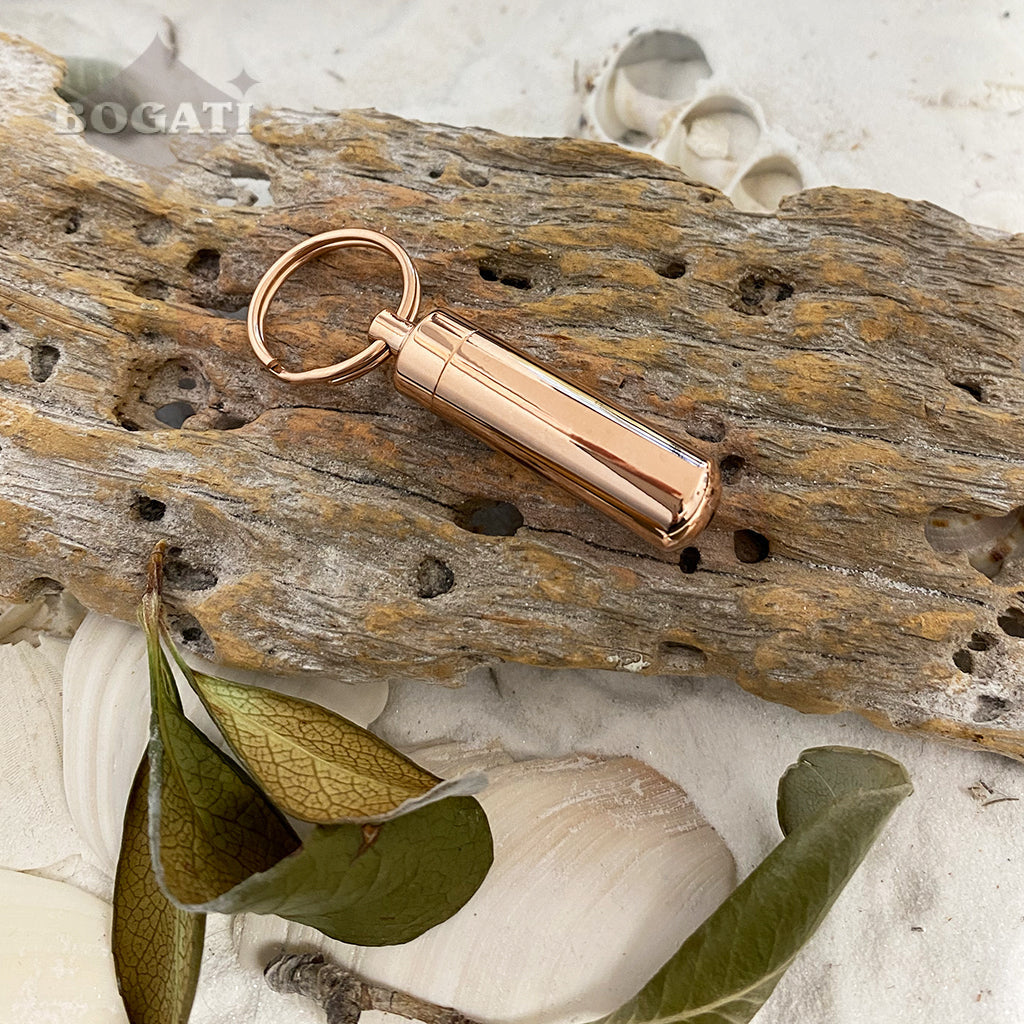 Cylinder with glass insert - Memorial Keychain - Rose Gold  color - Bogati- live picture