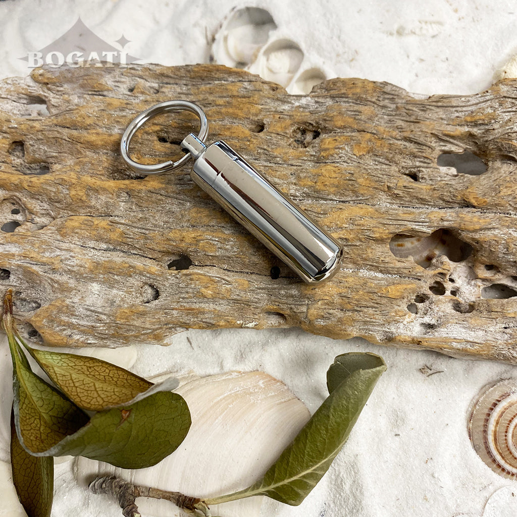 Cylinder with glass insert - Memorial Keychain - Silver color - Bogati - live picture