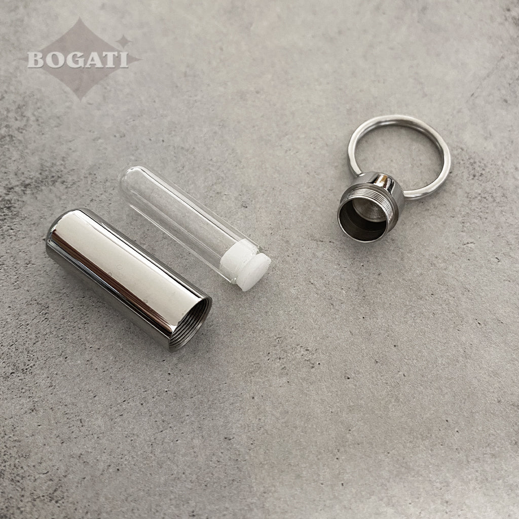 Cylinder with glass insert - Memorial Keychain - Silver color - Bogati