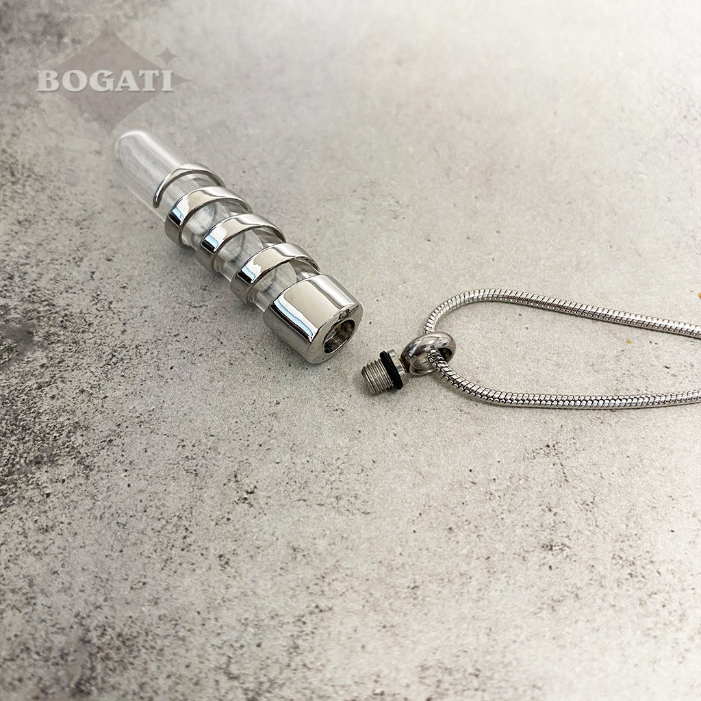 J-172 - Wrapped Fillable Glass Cylinder - Pendant with Chain