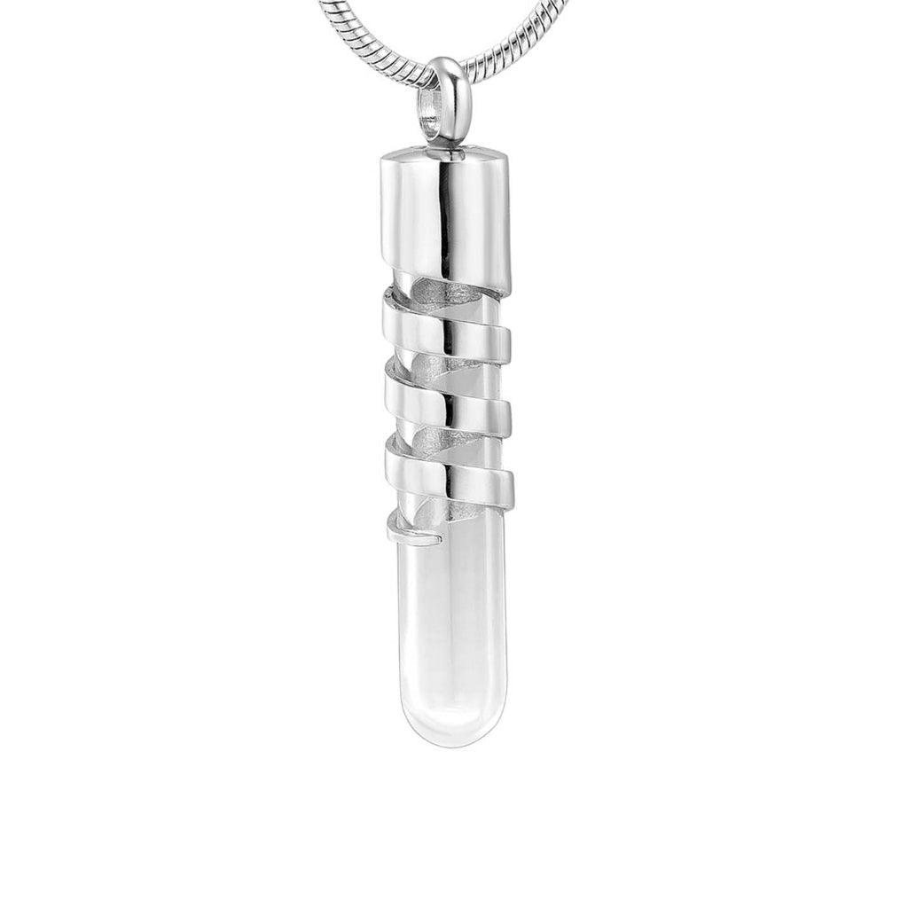 J-172 - Wrapped Fillable Glass Cylinder - Silver-tone - Pendant with Chain