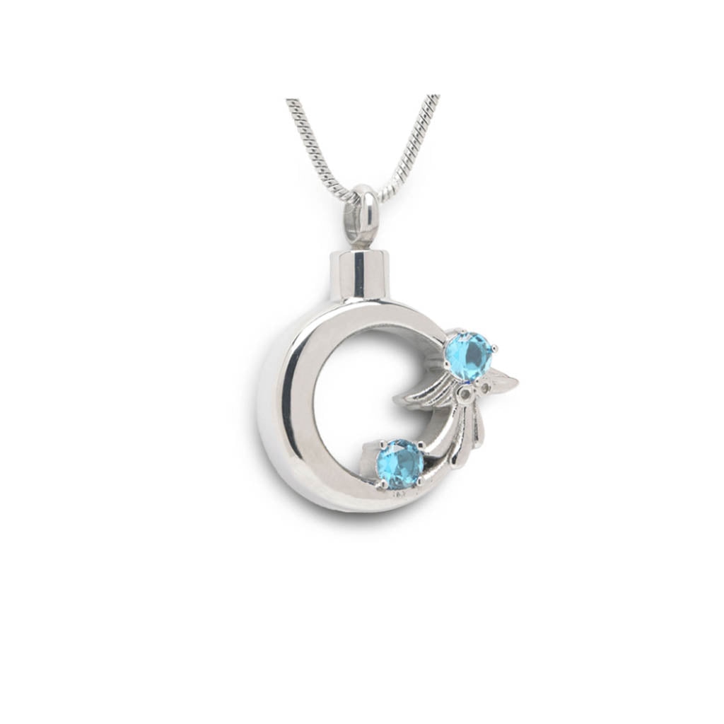 CLEARANCE - J-1948 - Angel Wreath with crystal Stones - Pendant with Chain - Aquamarine