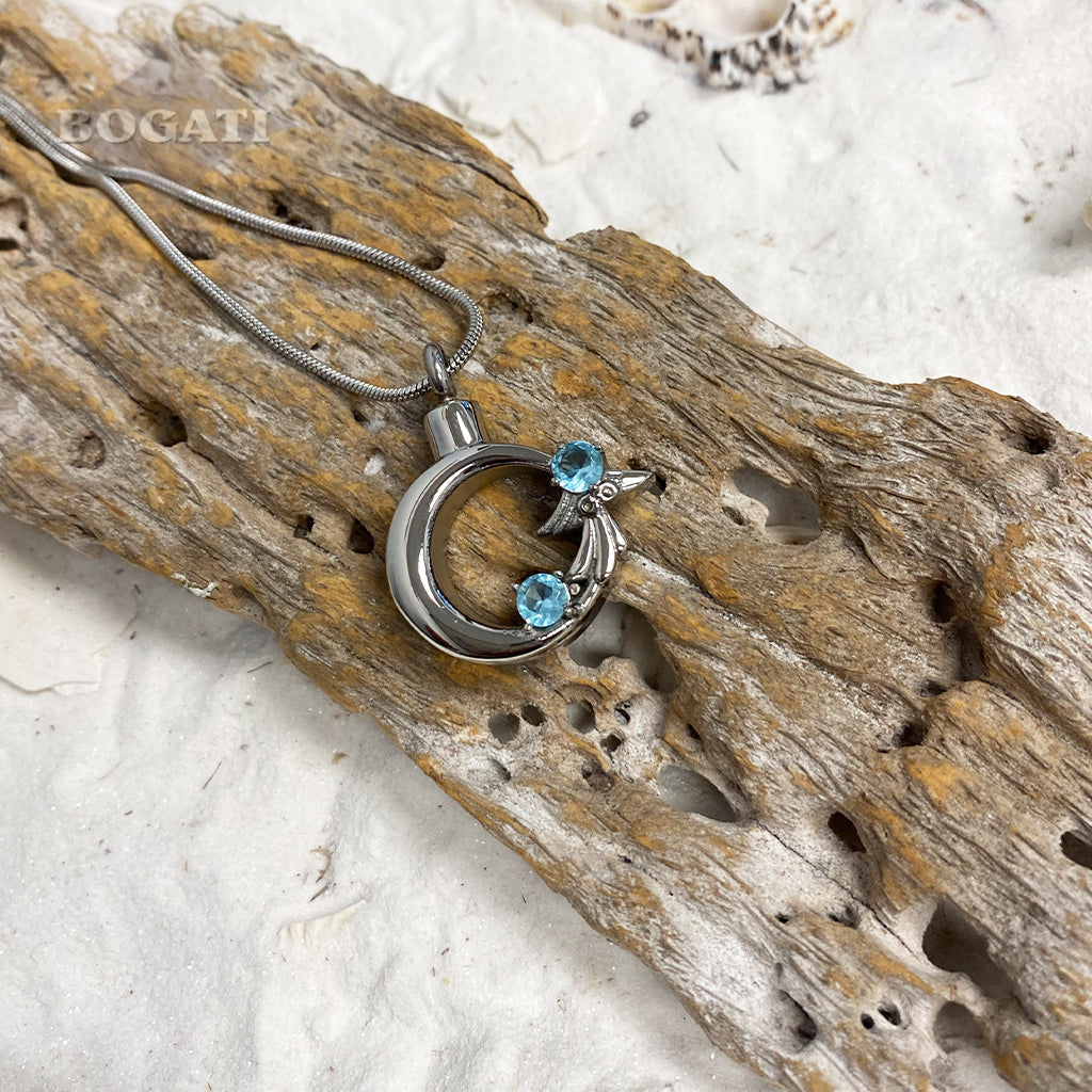 J-1948 - Angel Wreath with crystal Stones - Pendant with Chain - Aquamarine
