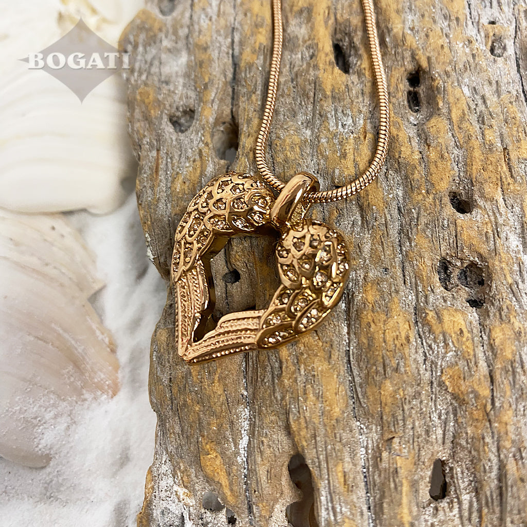 Beautiful wings with clear stones forming a heart in rose gold color - Cremation Pendant - Bogati