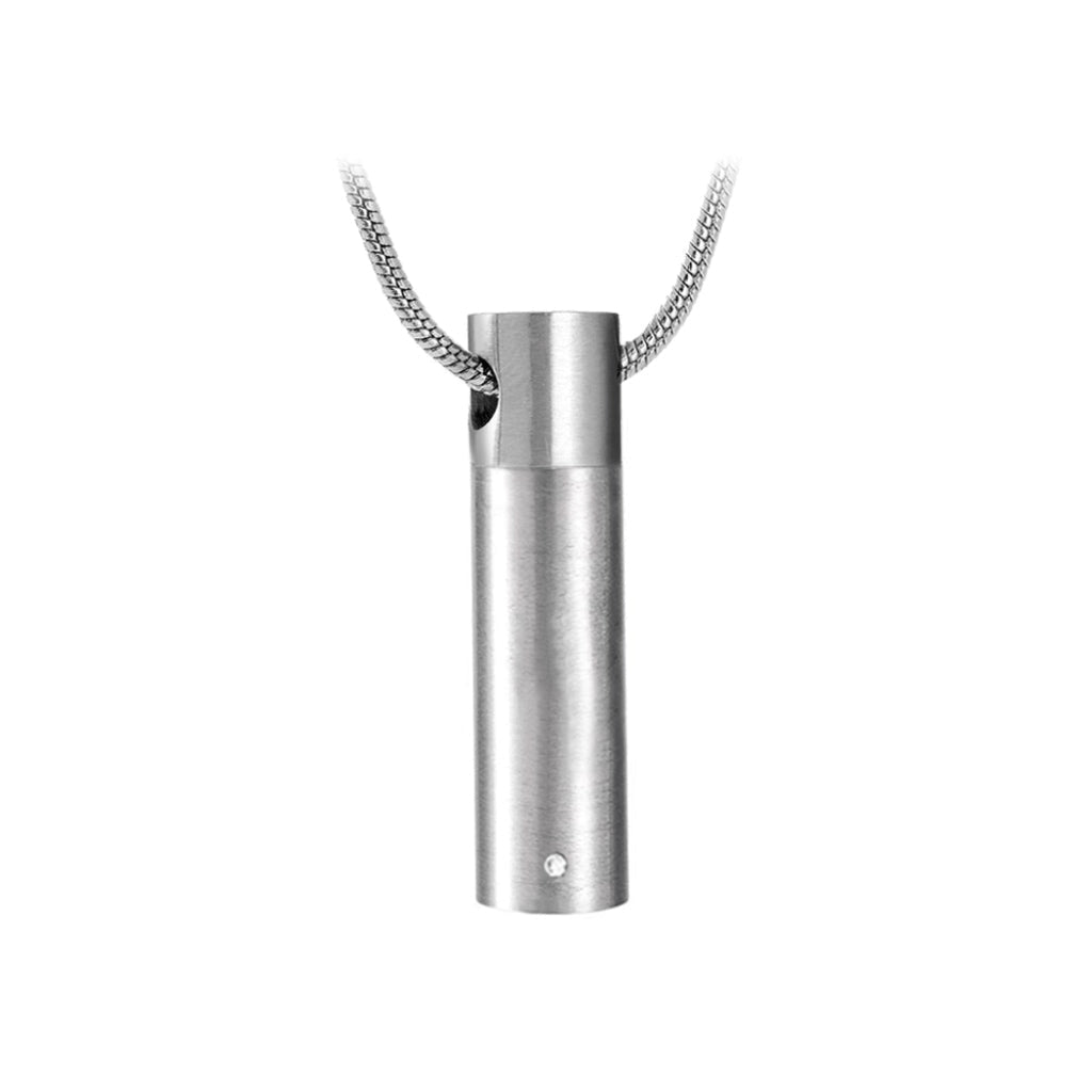 J-201 Silver-tone Cylinder with Crystal Accent - Pendant with Chain
