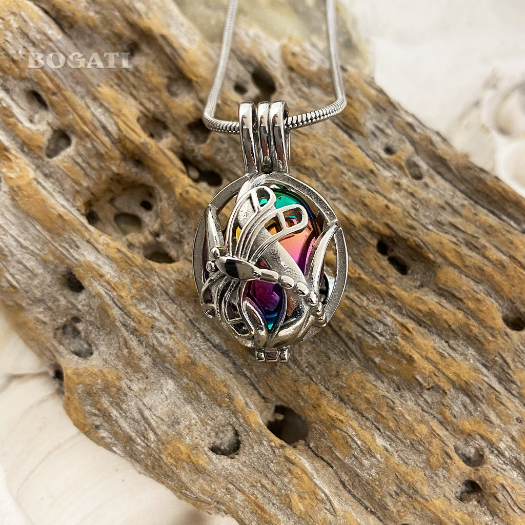 J-2050 Dragonfly Locket with Insert - Pendant with Chain