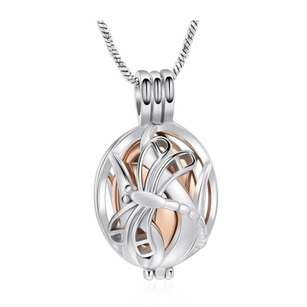 J-2050 Dragonfly Locket with Gold Insert - rose Gold-tone - Pendant with Chain