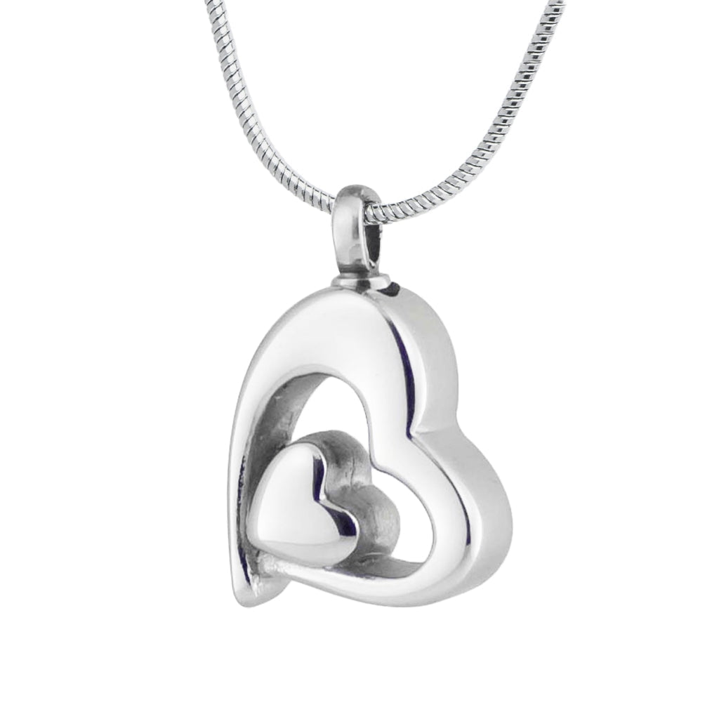 J-211 - Heart Within A Heart - Silver-tone - Pendant with Chain