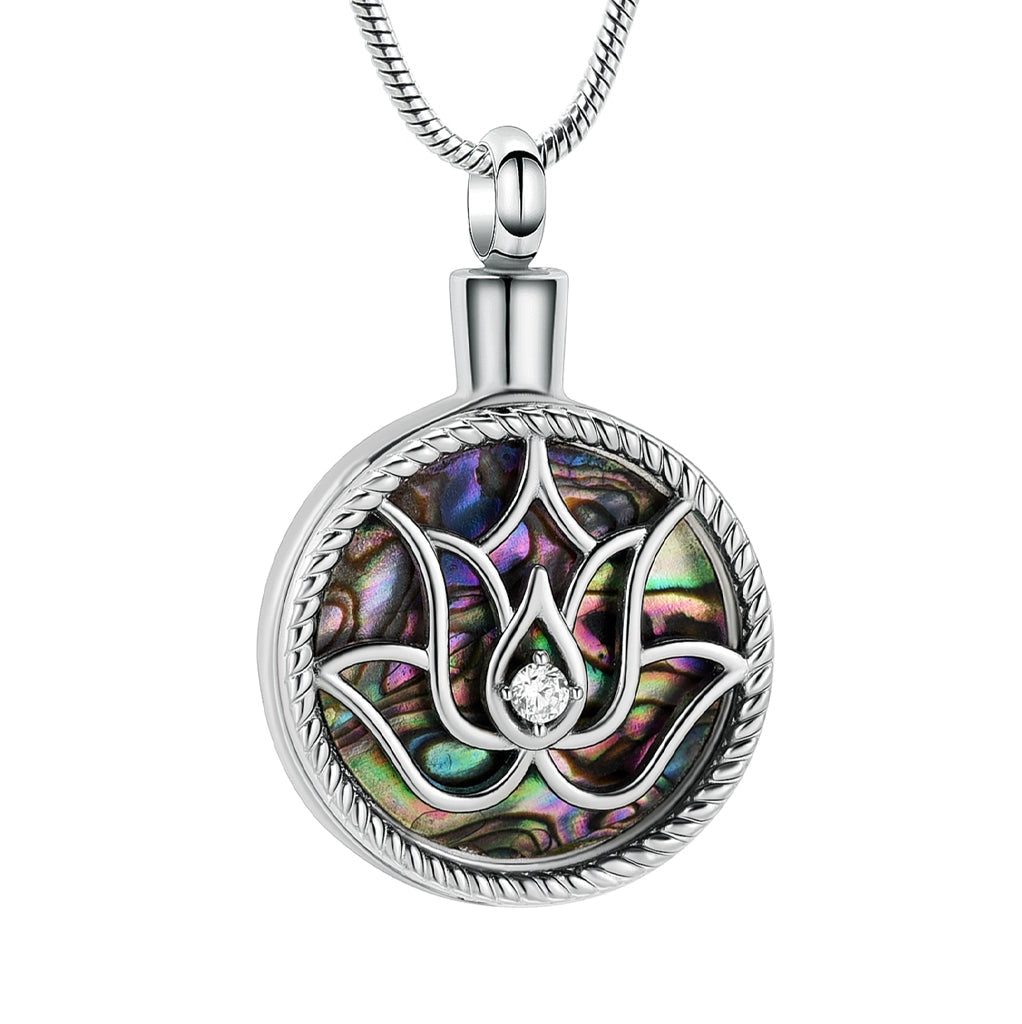 J-2115 - Lotus Flower on Abalone - Pendant with Chain