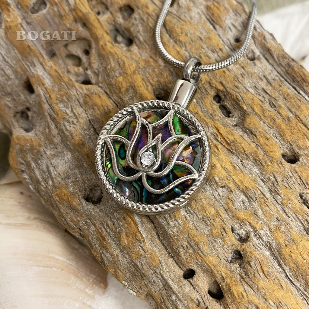 J-2115 - Lotus Flower on Abalone - Pendant with Chain