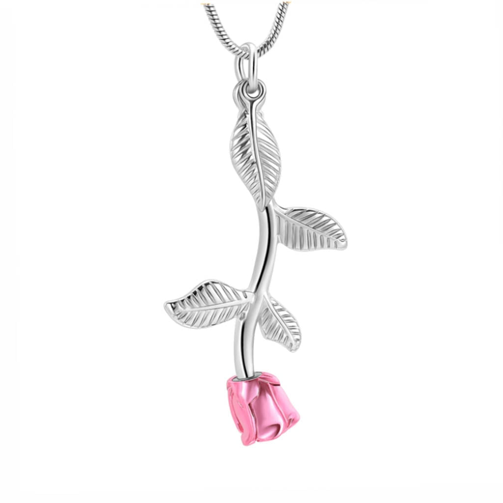 J-2324 - Pink Flower with Silver Stem - BOGATI EXCLUSIVE! - Pendant with Chain