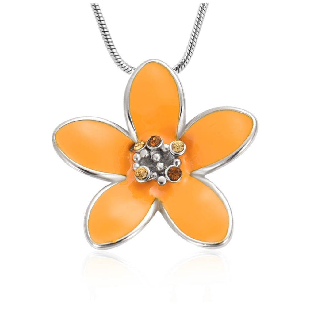 J-2400 - Orange Flower with Colorful Stones - Pendant with Chain