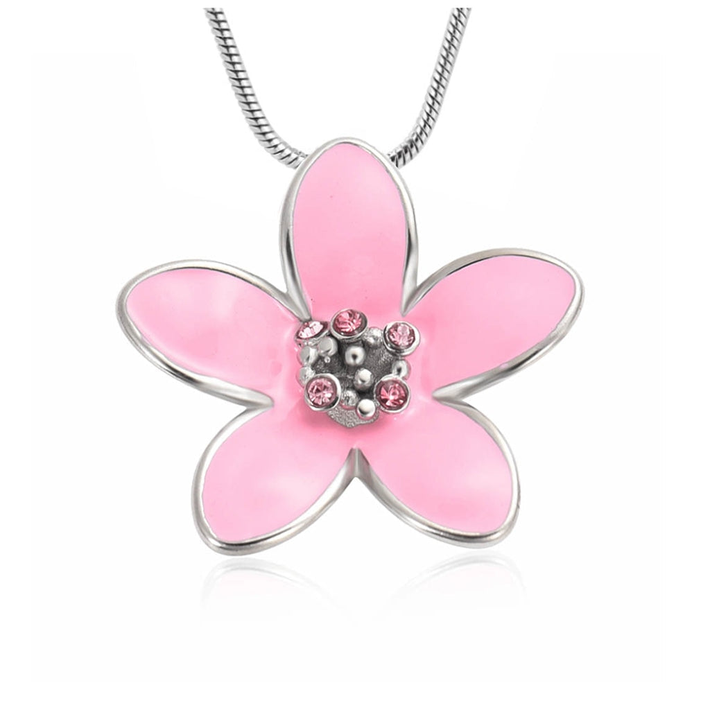 J-2400 - Pink Flower with Colorful Stones - Pendant with Chain