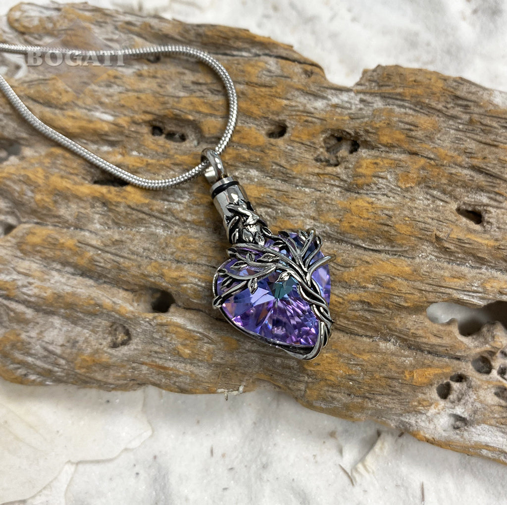 J-2505- Blue and Purple Glass Heart - Pendant with Chain