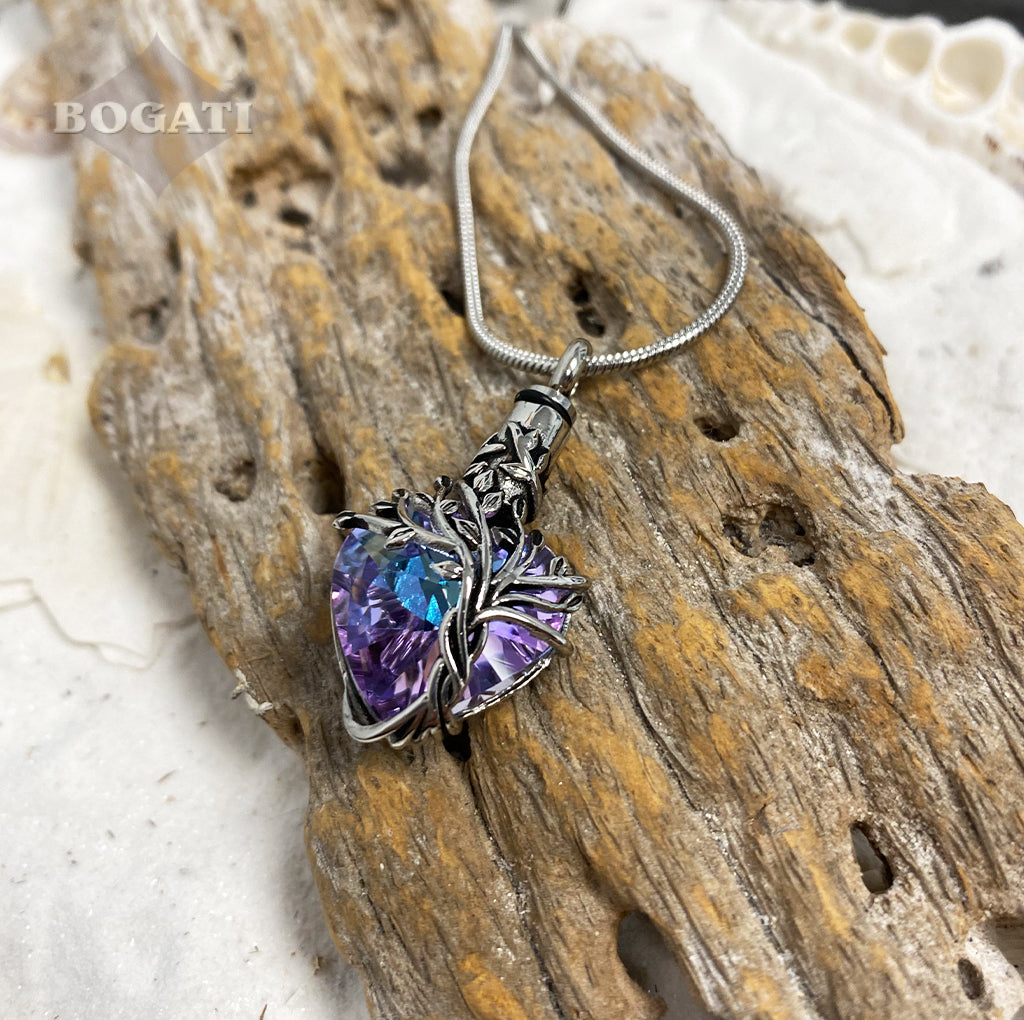 J-2505- Blue and Purple Glass Heart - Pendant with Chain