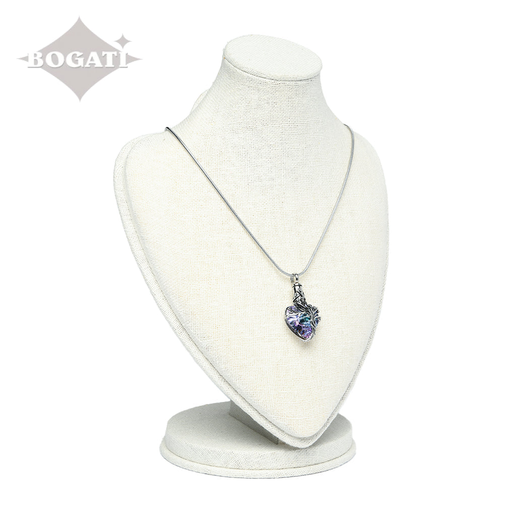 J-2505- Blue and Purple Glass Heart - Pendant with Chain