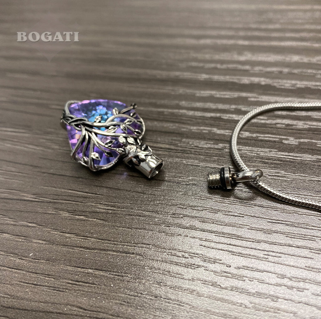 J-2505- Blue and Purple Glass Heart - Pendant with Chain