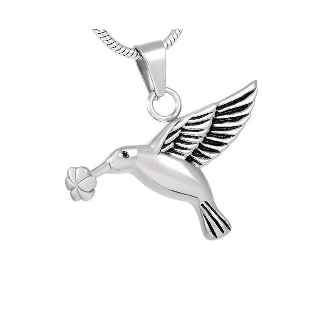 J-283 - Hummingbird with Flower -Silver-tone - Pendant with Chain