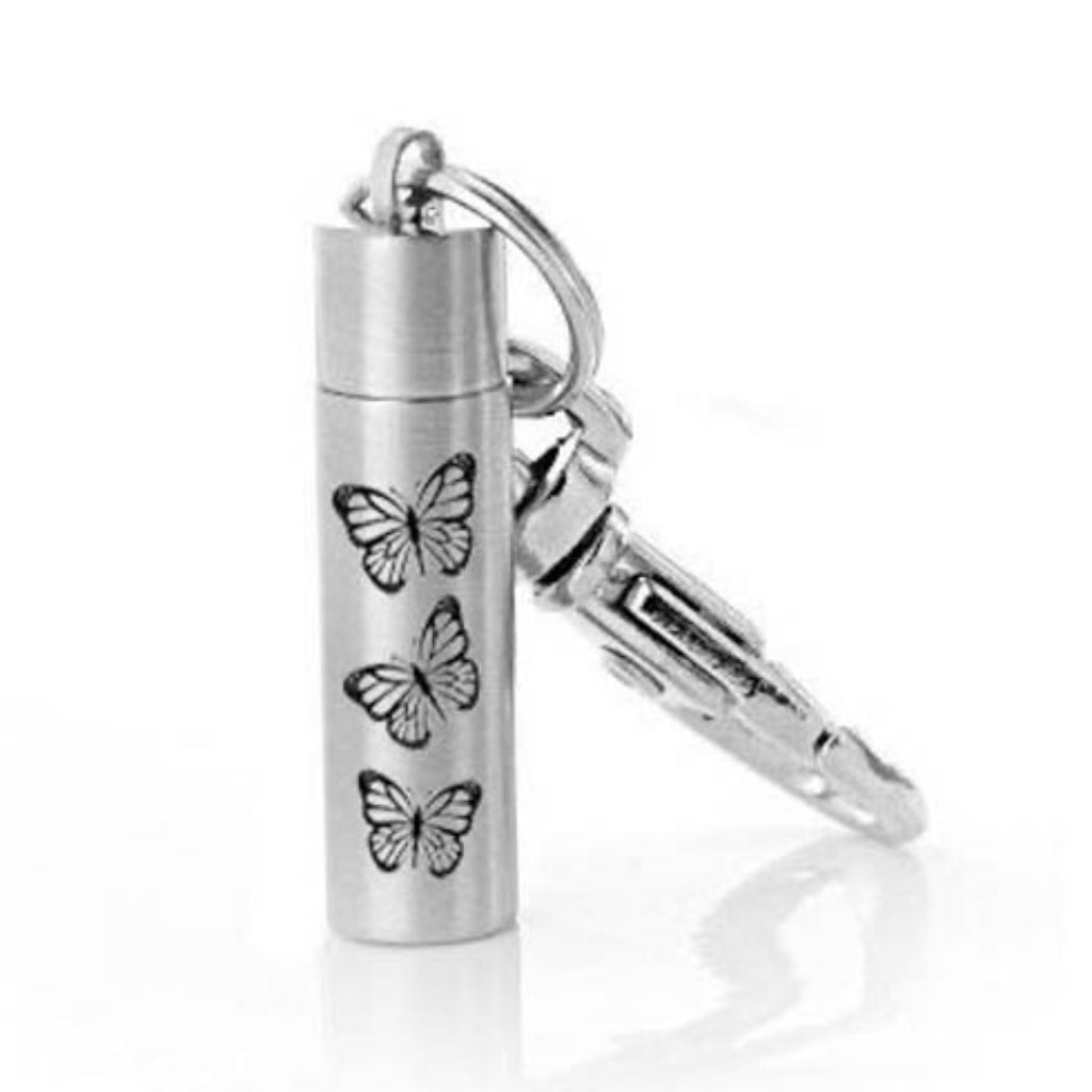 J-300 - Butterflies Cylinder - Silver-tone - Keychain