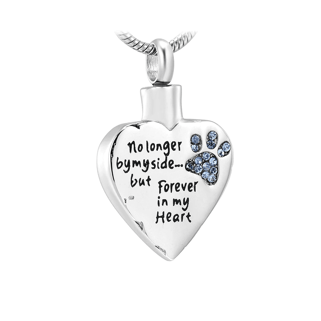 J-325 Paw Print Heart - "No longer by my side..."- Pendant with Chain - Blue