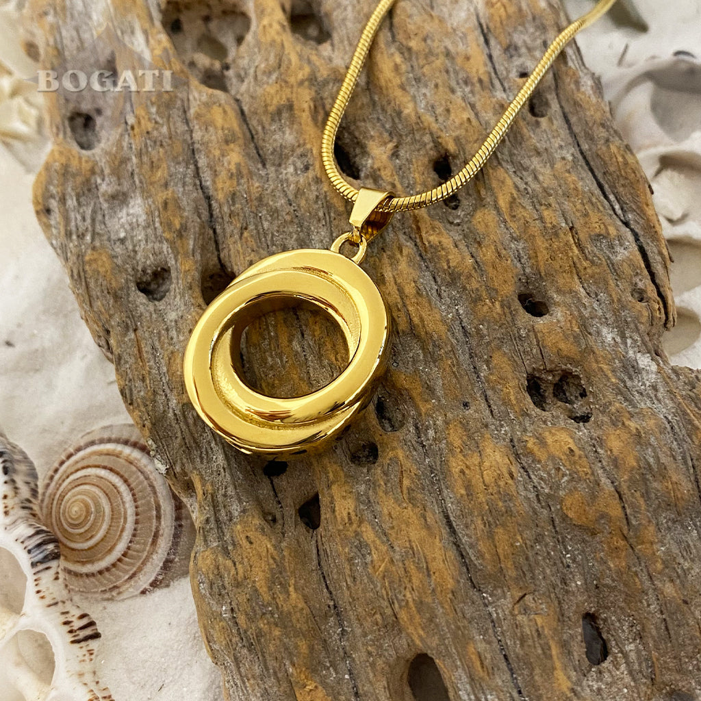 J-503 - Double Rings - Gold -tone - Pendant with Chain