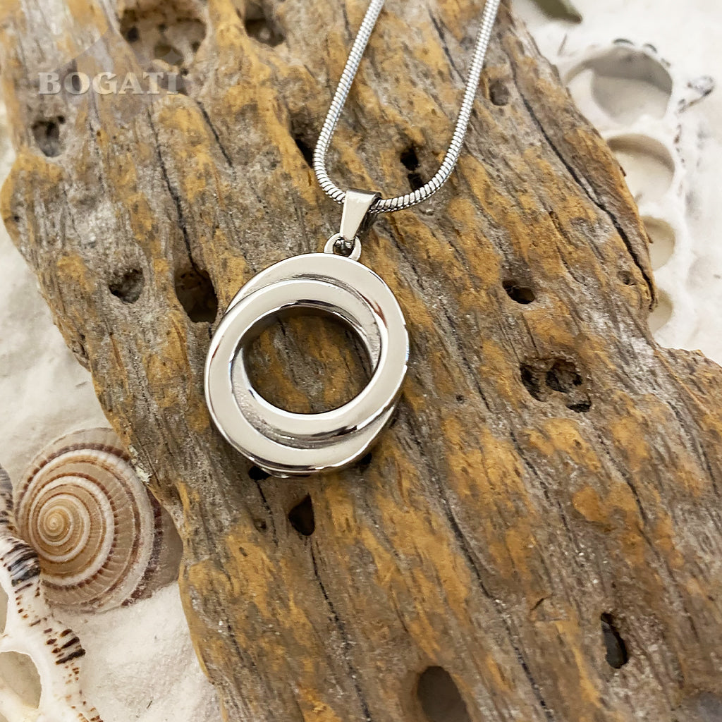 J-503 - Double Rings - Silver-tone - Pendant with Chain