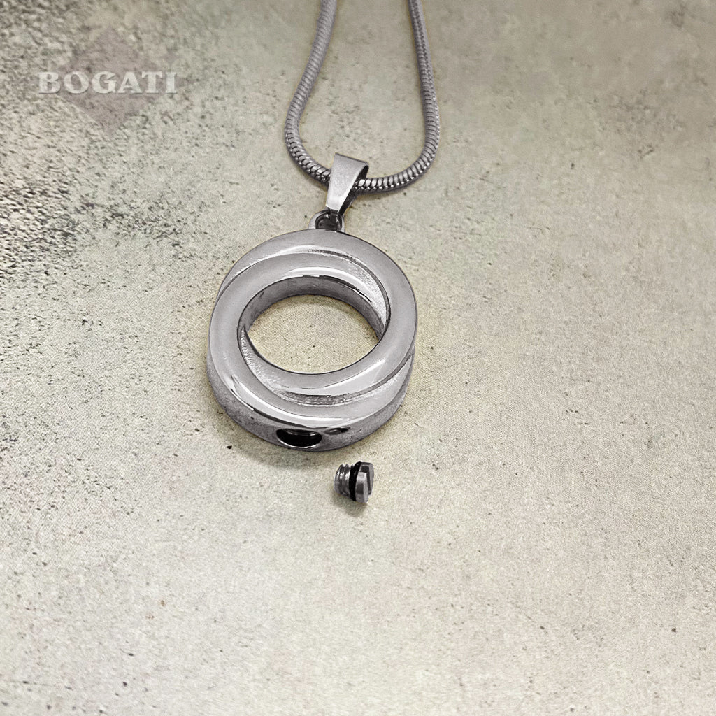J-503 - Double Rings - Silver-tone - Pendant with Chain - OPEN