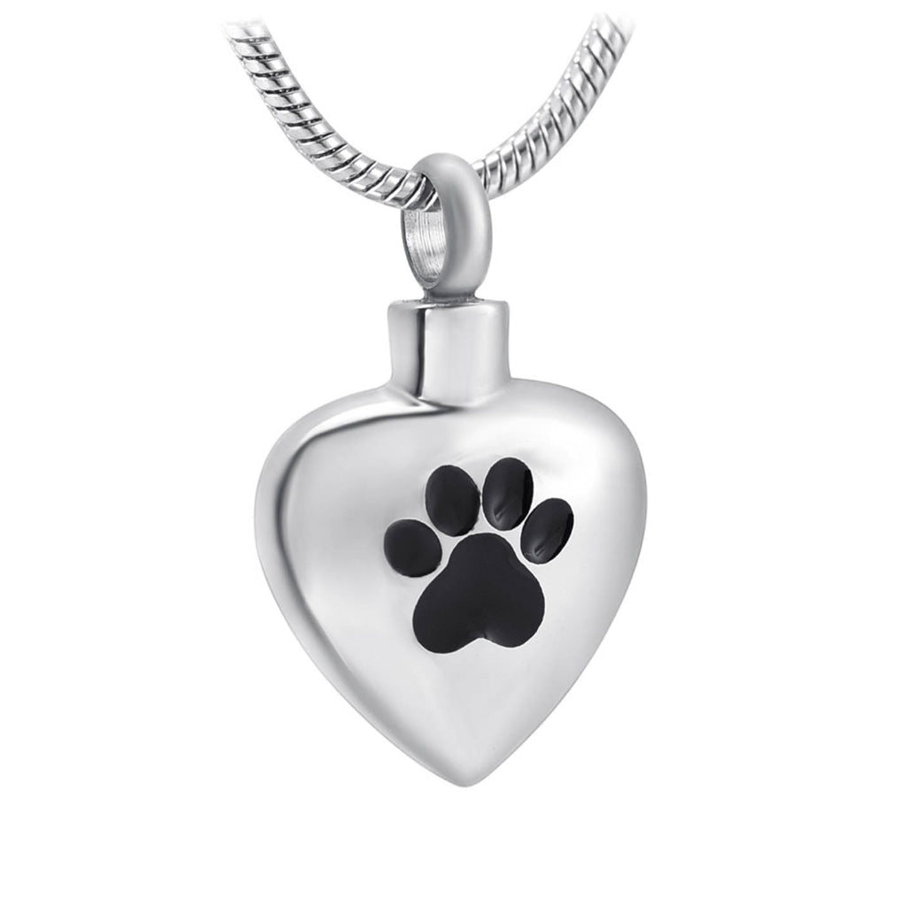 J-504 - Heart with Single Paw Print - Silver-tone - Pendant with Chain
