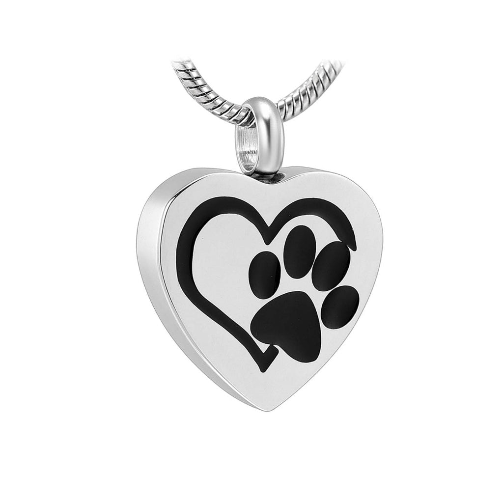 J-544 - Heart with Heart & Paw Print - Silver-tone - Pendant with Chain