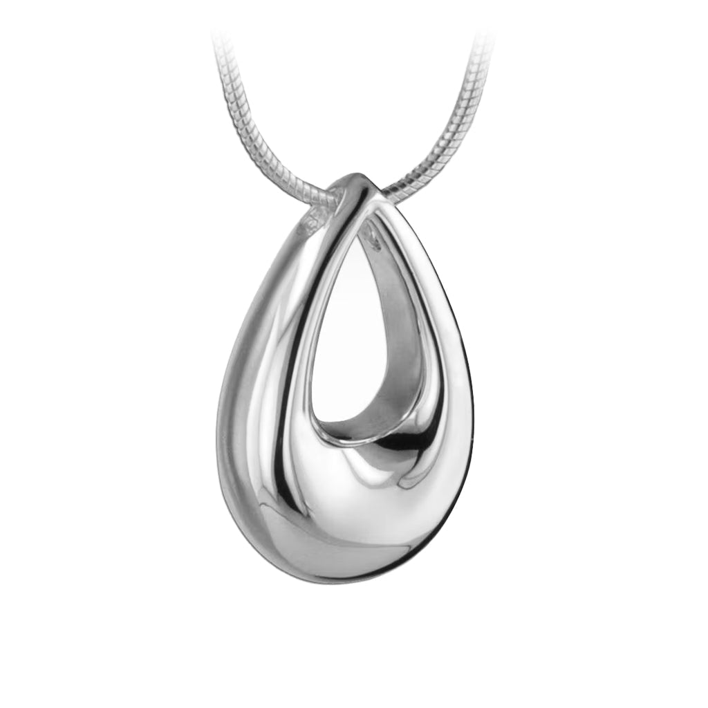 J-575 - Rounded Teardrop - Silver-tone - Pendant with Chain