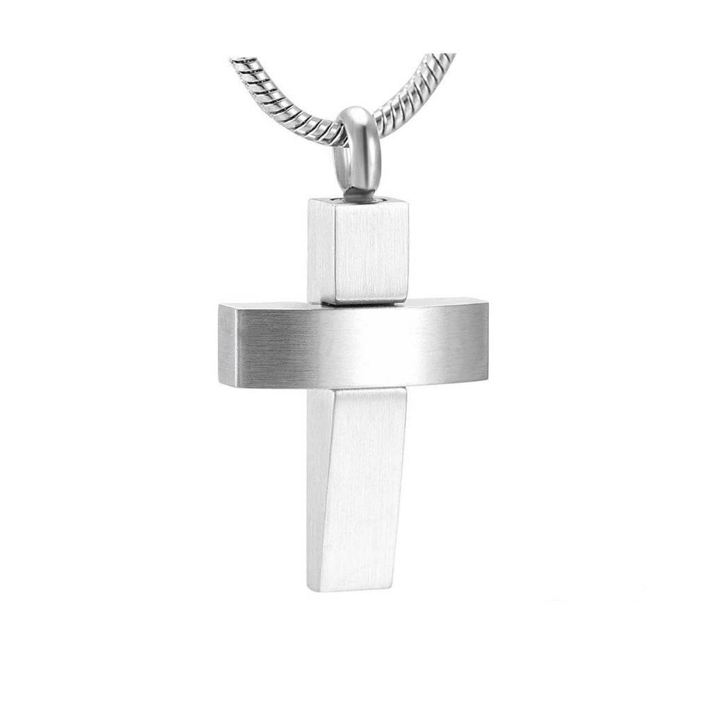 J-589 - Curved Cross - Silver-tone - Pendant with Chain