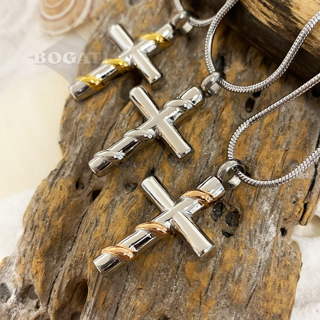 USAシルバークラフト　ヴァインズ・クロスペンダント＆フォックステールチェーン Vine-wrapped Silver Cross | Bogati Urn Company