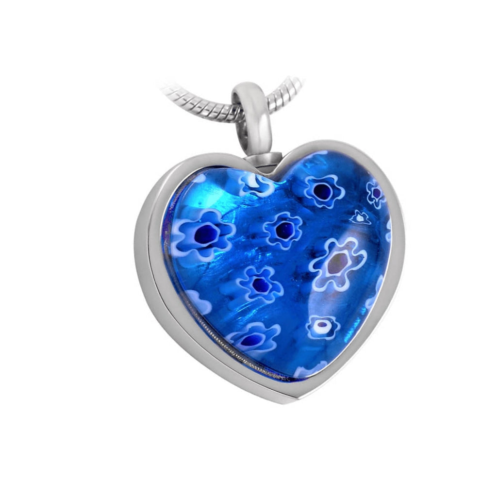 CLEARANCE - J-646 - Millefiori Blue Heart - Silver-tone - Pendant with Chain