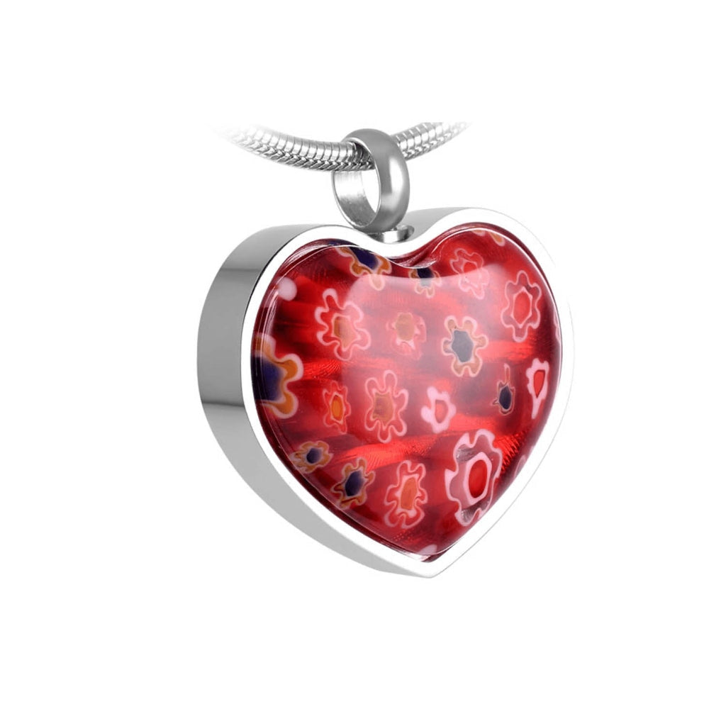 Millefiori Red Heart - Silver-tone - Pendant with Chain