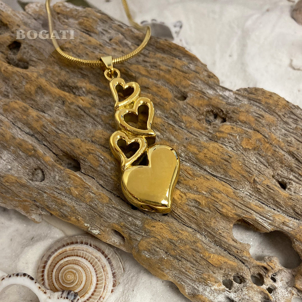 J-6779 - Four Hearts - Gold-tone - Pendant with Chain
