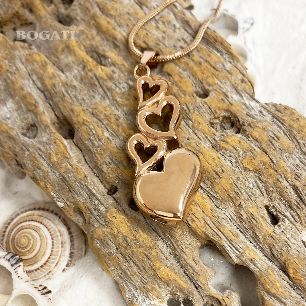 J-6779 - Four Hearts - Rose Gold-tone - Pendant with Chain