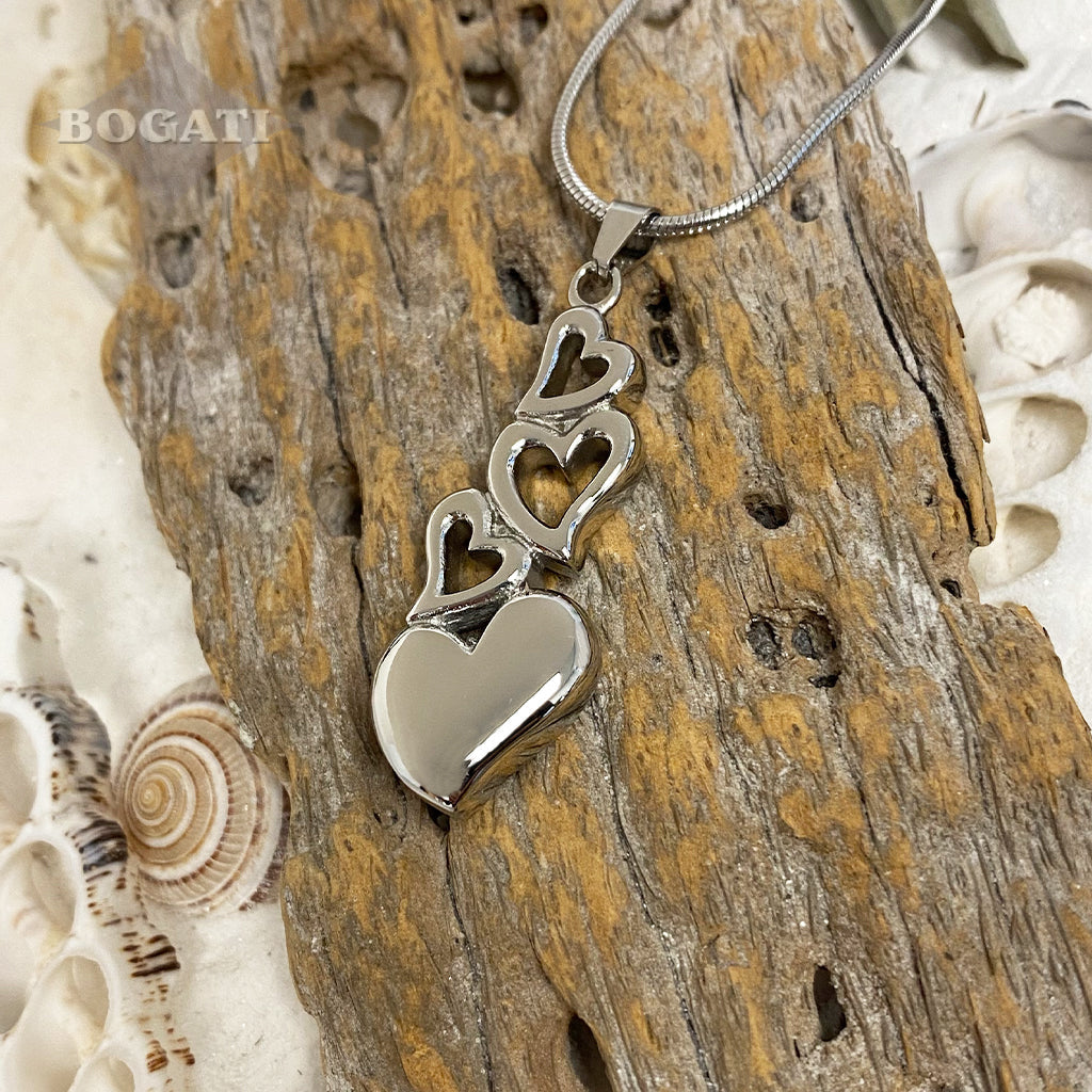 J-6779 - Four Hearts - Silver-tone - Pendant with Chain