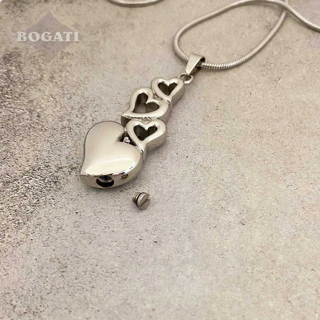 J-6779 - Four Hearts - Silver-tone - Pendant with Chain - OPEN