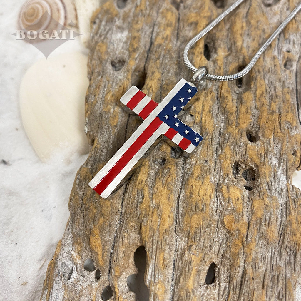 J-704 - Patriotic Cross - Pendant with Chain