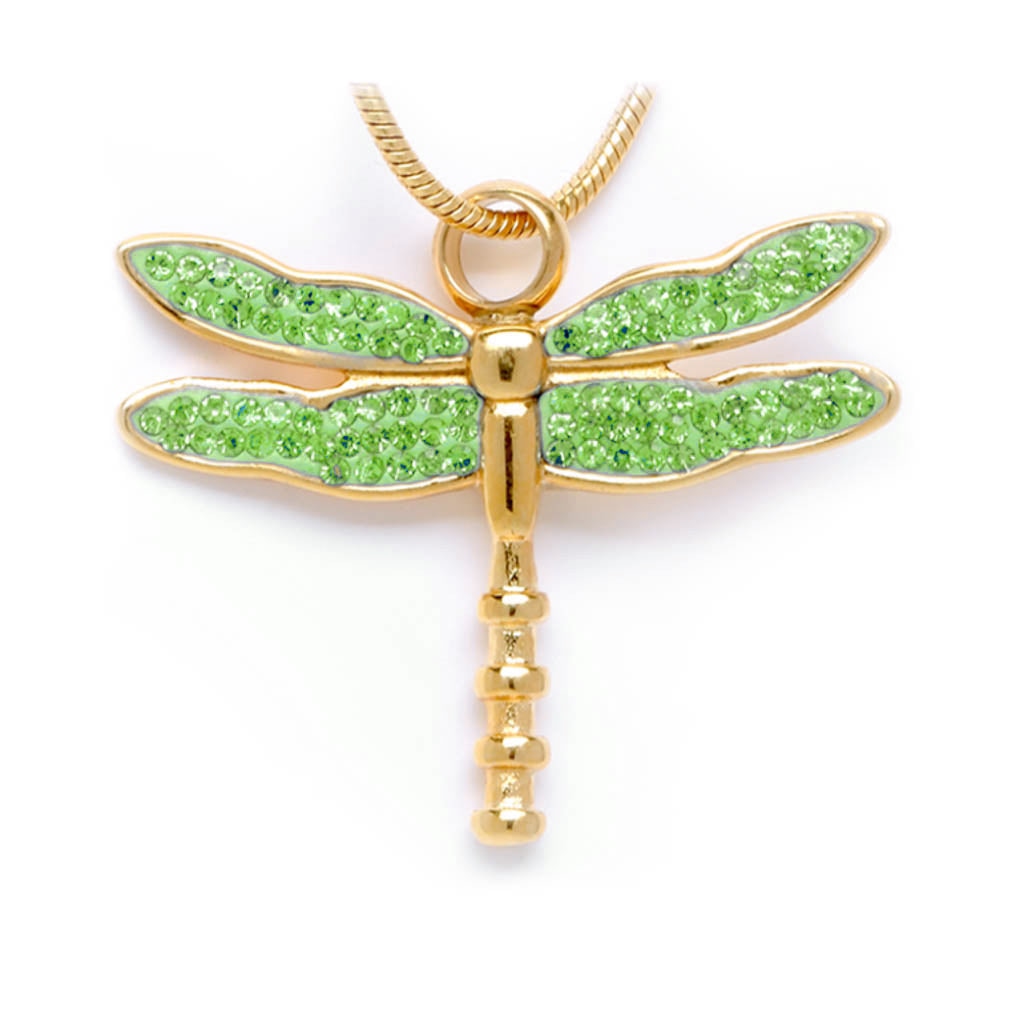 J-7149 - Winged Dragonfly - Pendant with Chain - Green