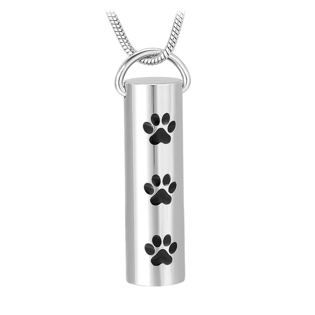 J-719 - Three Paws Oval Cylinder - Silver-tone Pendant with Chain