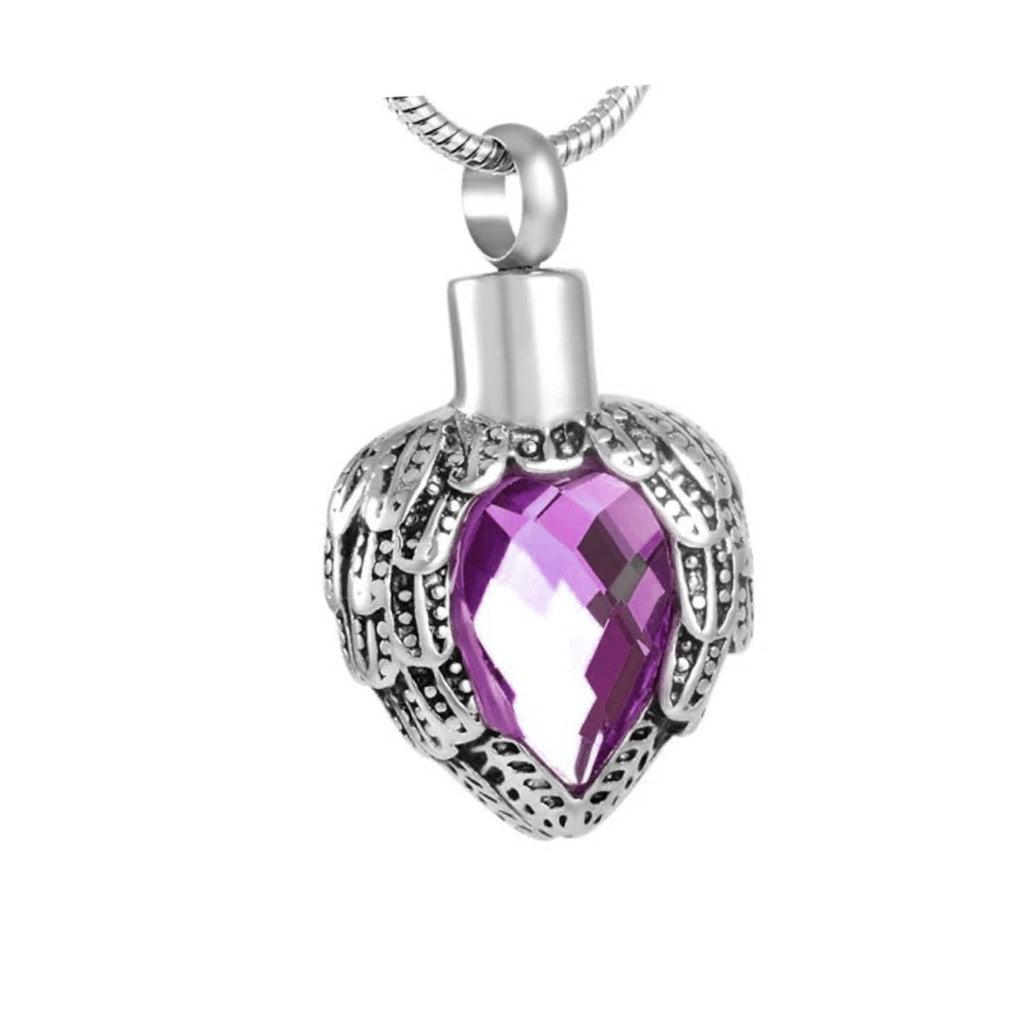 J-720 - Winged Heart-Stone - Pendant with Chain - Purple