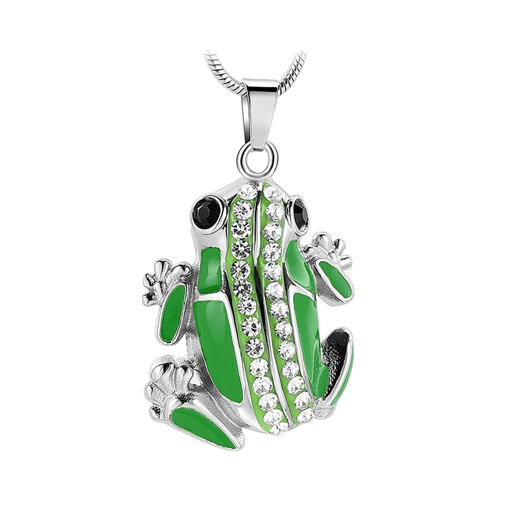 J-7455 - Green Frog with Rhinestones - Pendant with Chain